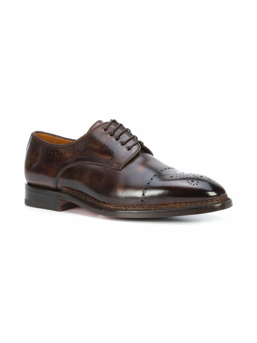 Bontoni - Chocolate Leather Medallion Toe Derby Shoe