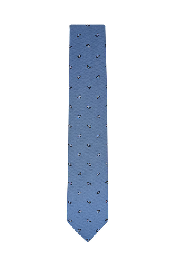 Brioni - Light Blue Paisley Print Silk Necktie