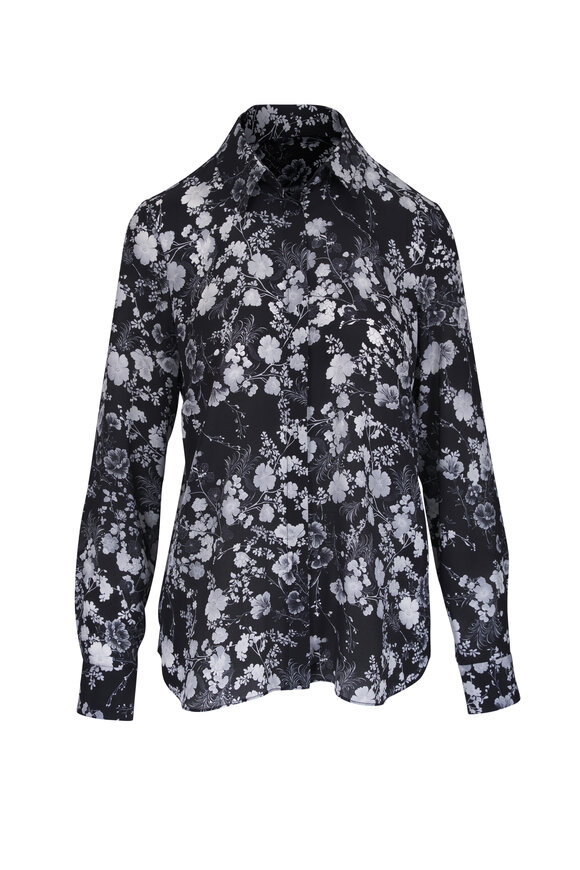 Adam Lippes Mathias Black & White Printed Crepe De Chine Shirt - view 1