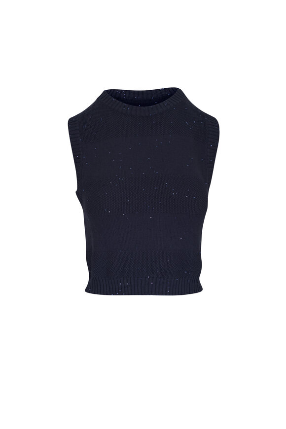 Brunello Cucinelli Blue Abyss Two-Stitch Knit Tank