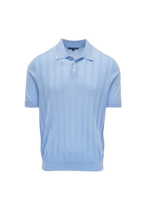 Patrick Assaraf Drop Needle Tipped Sky Blue Wool Polo