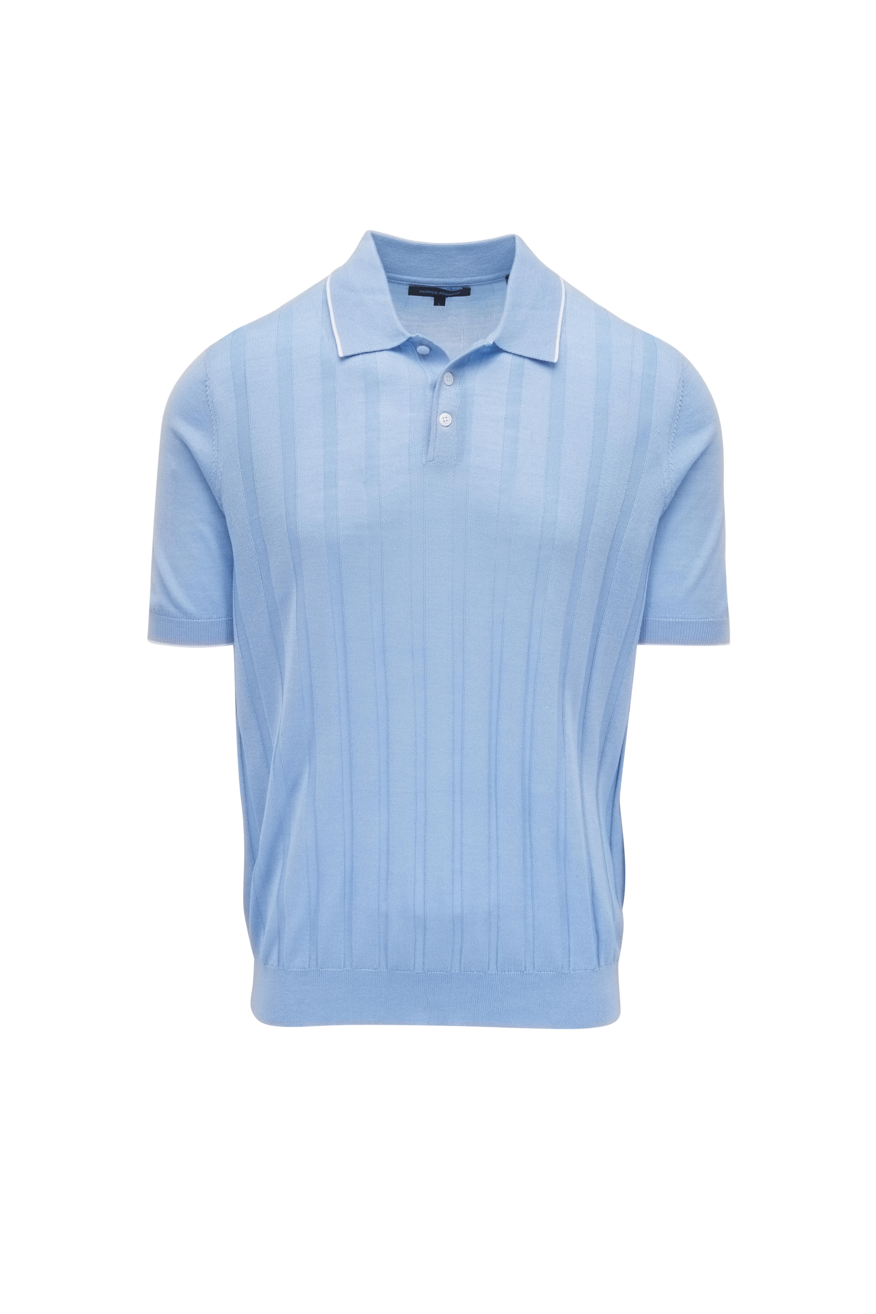 Patrick Assaraf - Drop Needle Tipped Sky Blue Wool Polo
