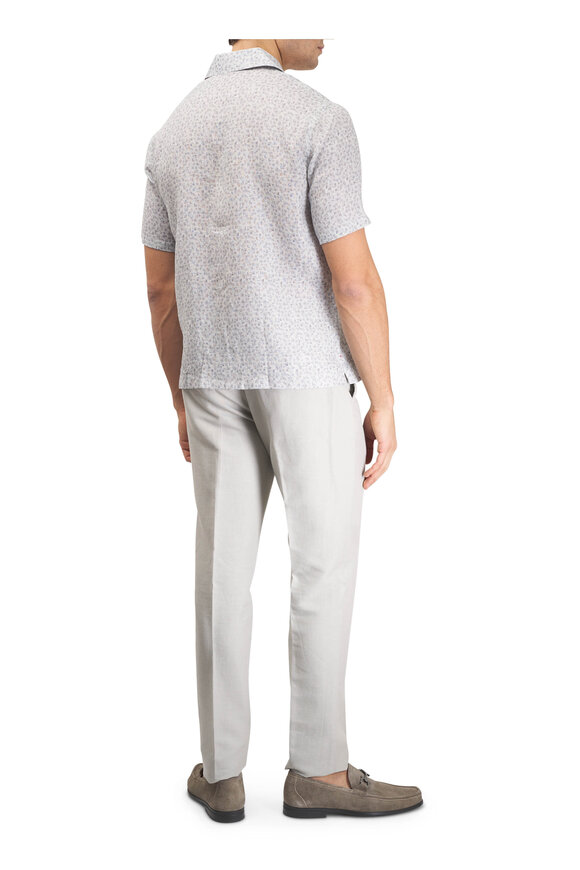 Isaia Light Gray Geometric Print Linen Shirt - view 3