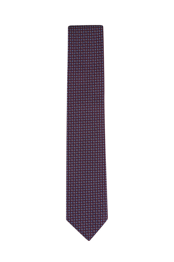 Canali Burgundy Geometric Print Silk Necktie - view 1