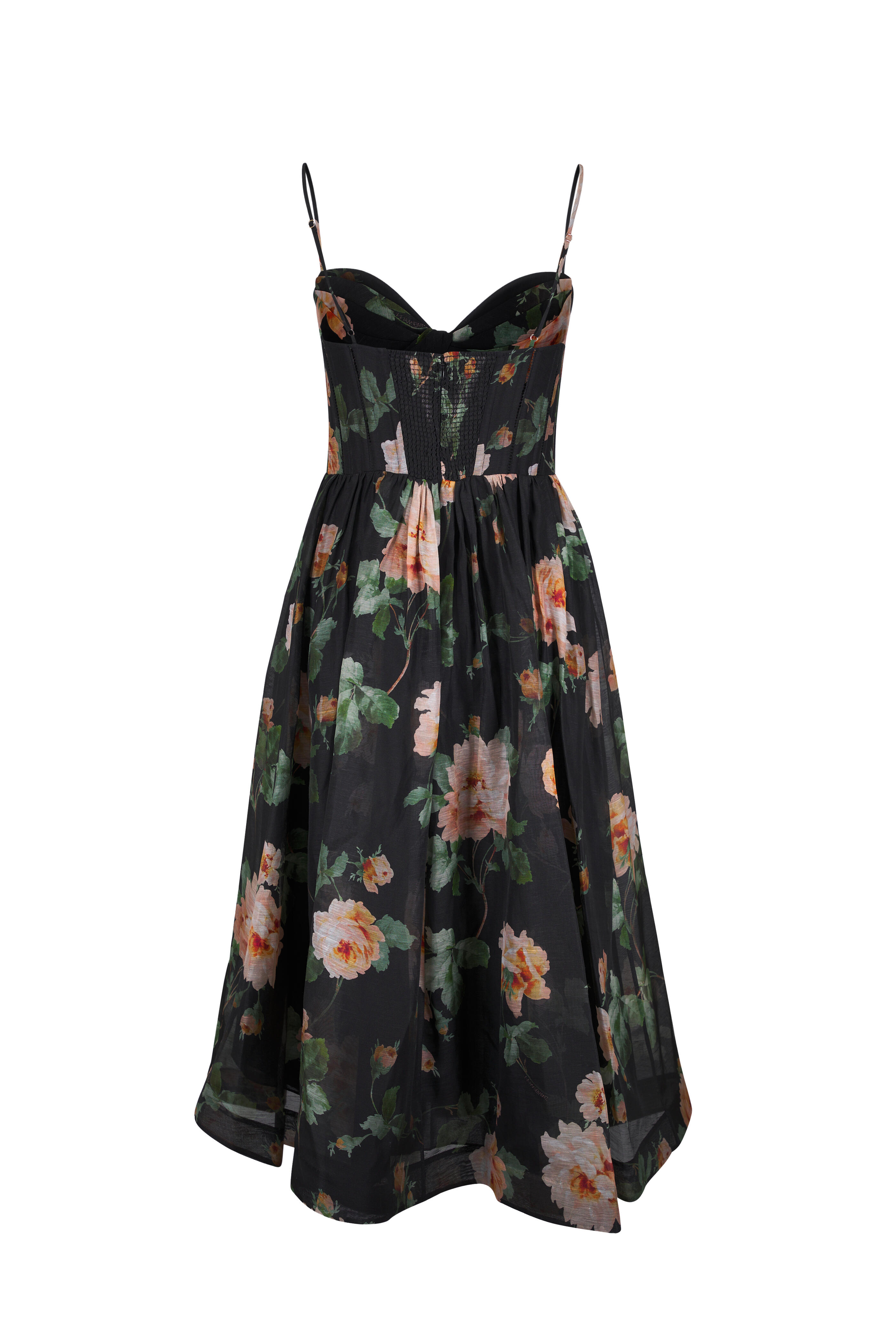 Zimmermann - Luna Black Rose Print Linen & Silk Corset Dress - view 4