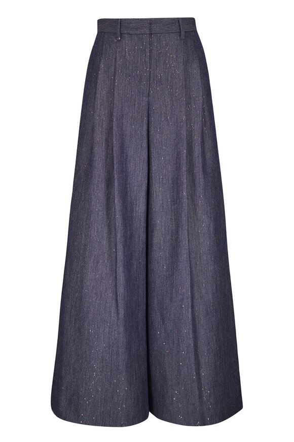 TWP Avery Medium Blue Embellished Wide Leg Pant