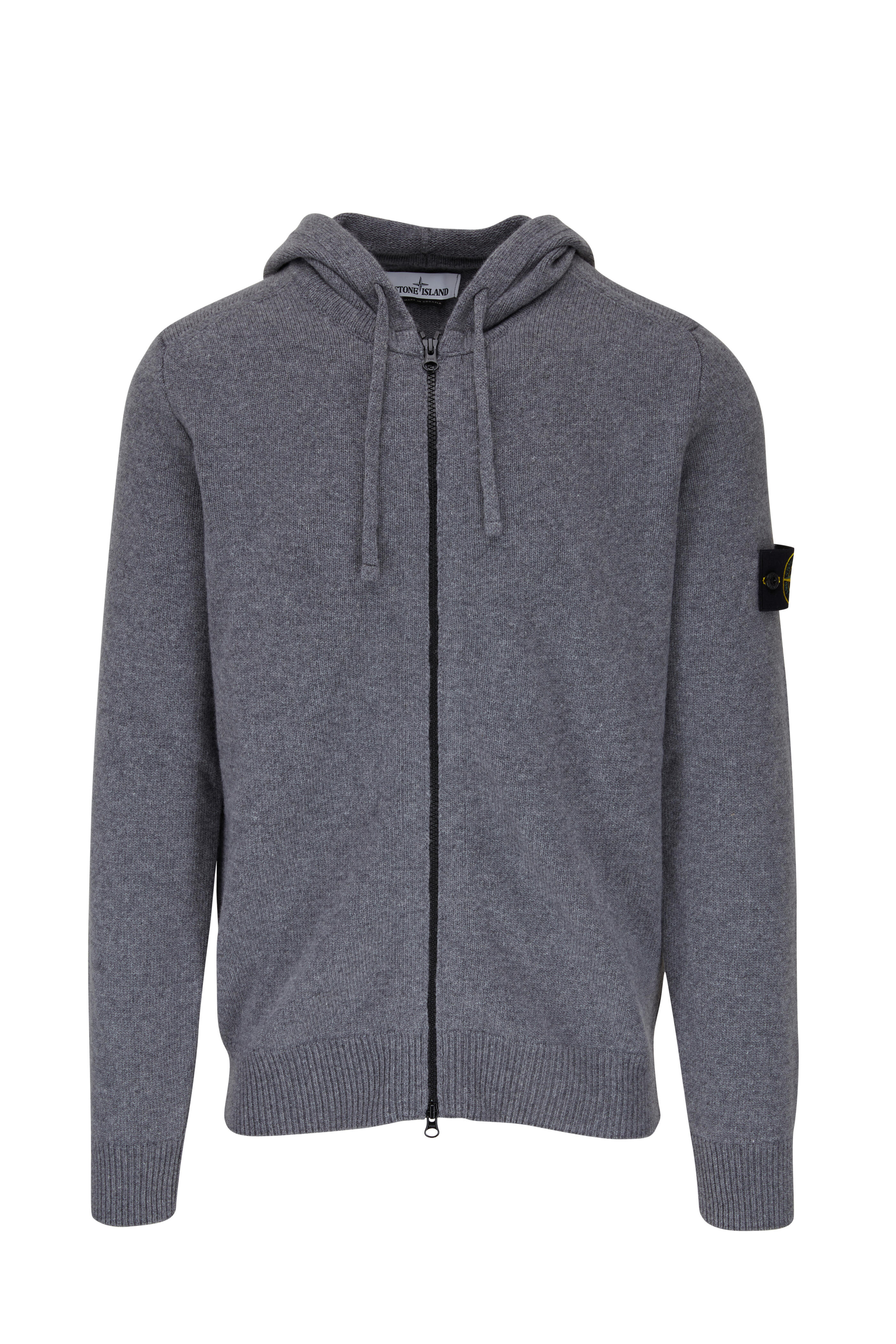 Stone Island - Gray Wool Blend Zip Front Hoodie