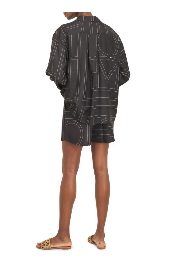 Totême Black Monogram Silk PJ Shorts - view 4