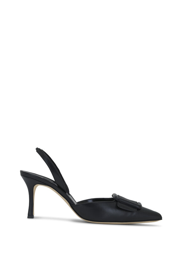 Manolo Blahnik - Maysli Black Leather Slingback, 70mm