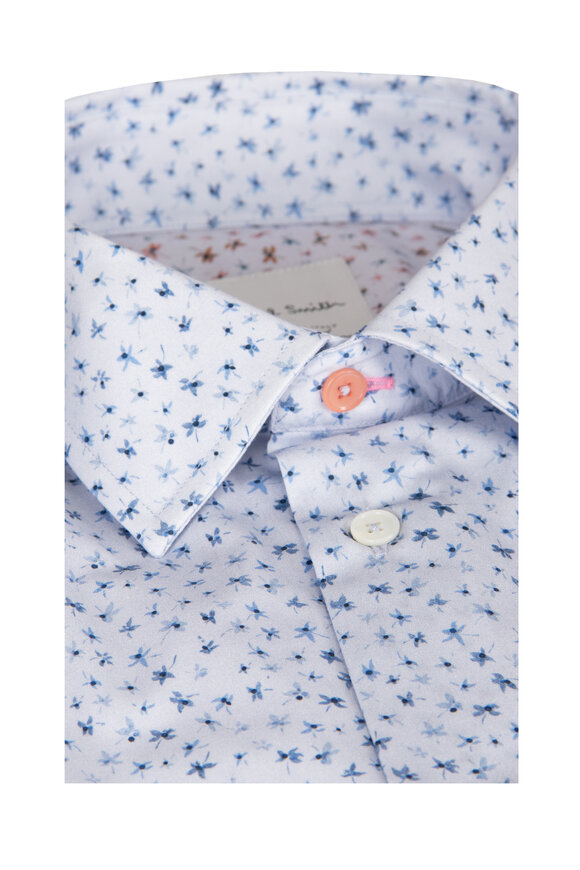 Paul Smith Light Blue Dragonfly Print Cotton Dress Shirt - view 2
