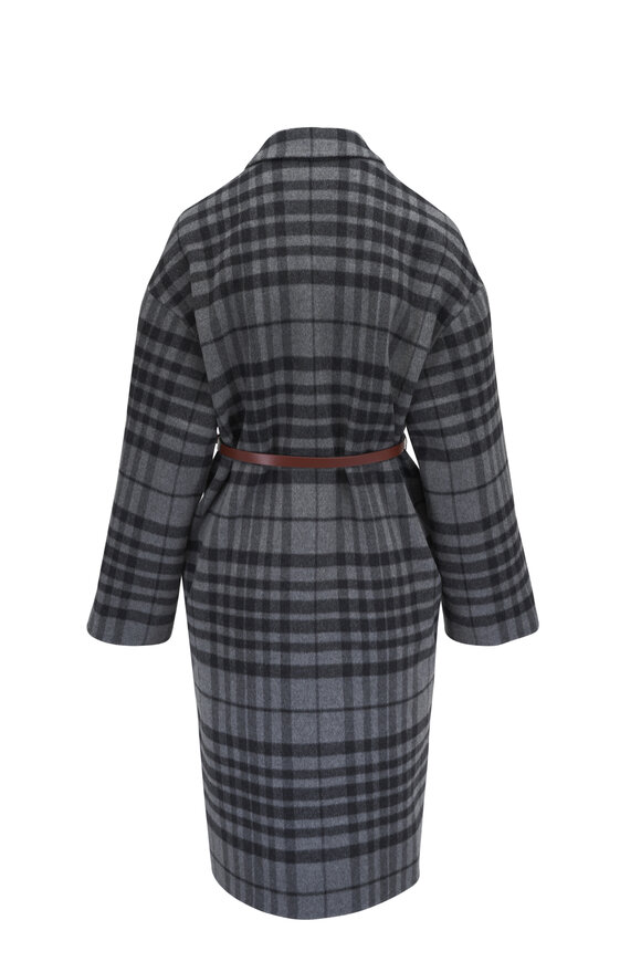 Odeeh - Charcoal Gray Check Wool & Cashmere Long Coat