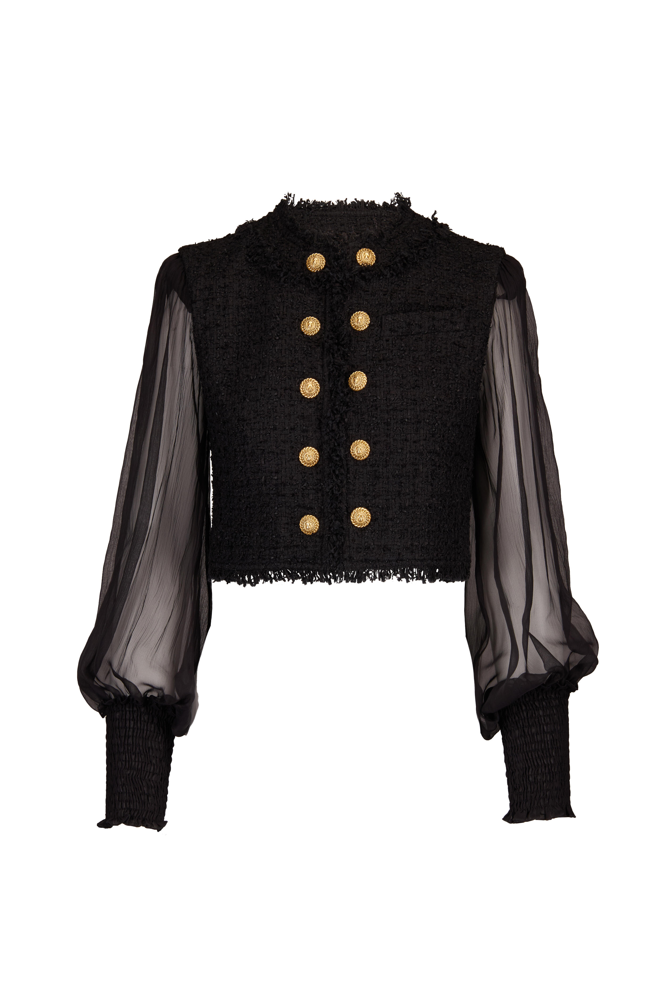 Balmain - Cropped Black Tweed & Muslin Jacket - view 1