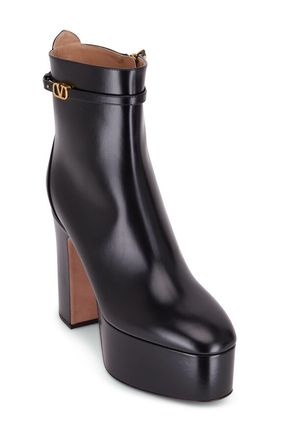 The Row - Zipped Black Leather Lug Sole Short Boot