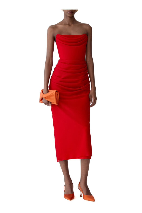 Carolina Herrera Herrera Red Strapless Draped Midi Dress - view 2