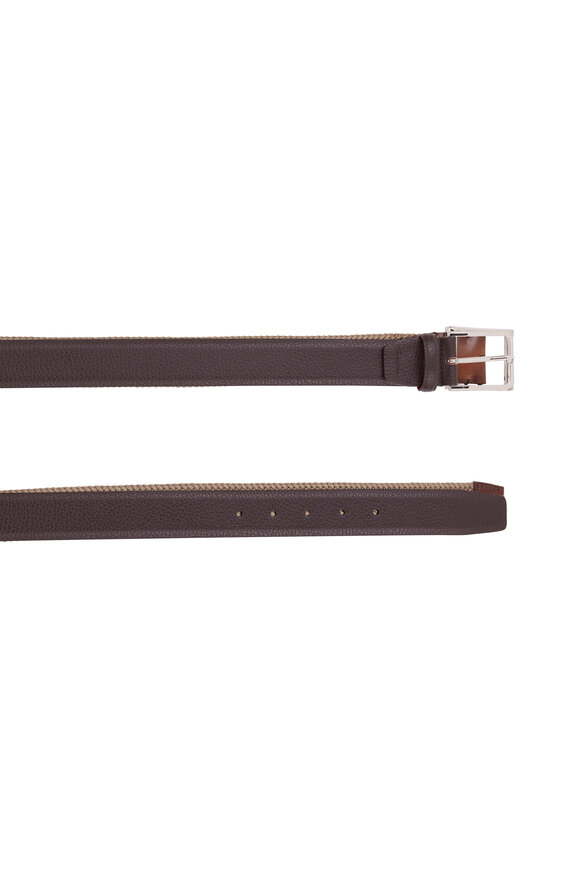 Santoni - Brown Pebble Leather Belt