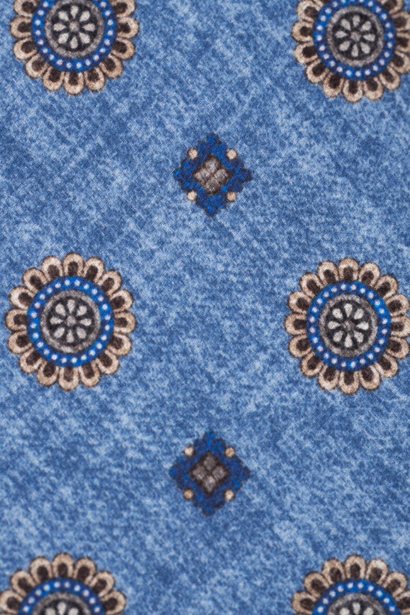 Kiton - Blue Medallion Print Silk Necktie 