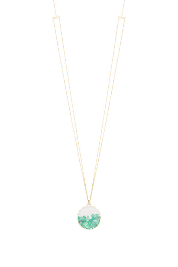 Renee Lewis 18k Yellow Gold 2 Chain Emerald Shake Necklace