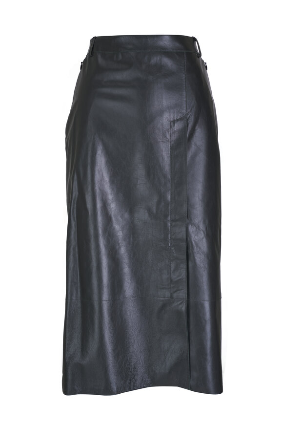 Akris Lacquer Kale Green Nappa Leather Pencil Skirt