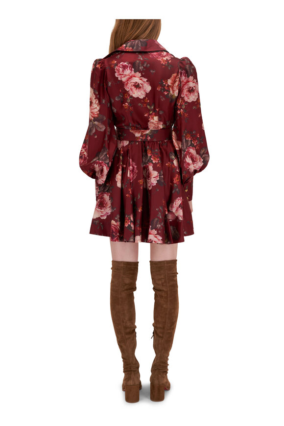 Zimmermann - Luminosity Burgundy Floral Print Shirt Dress