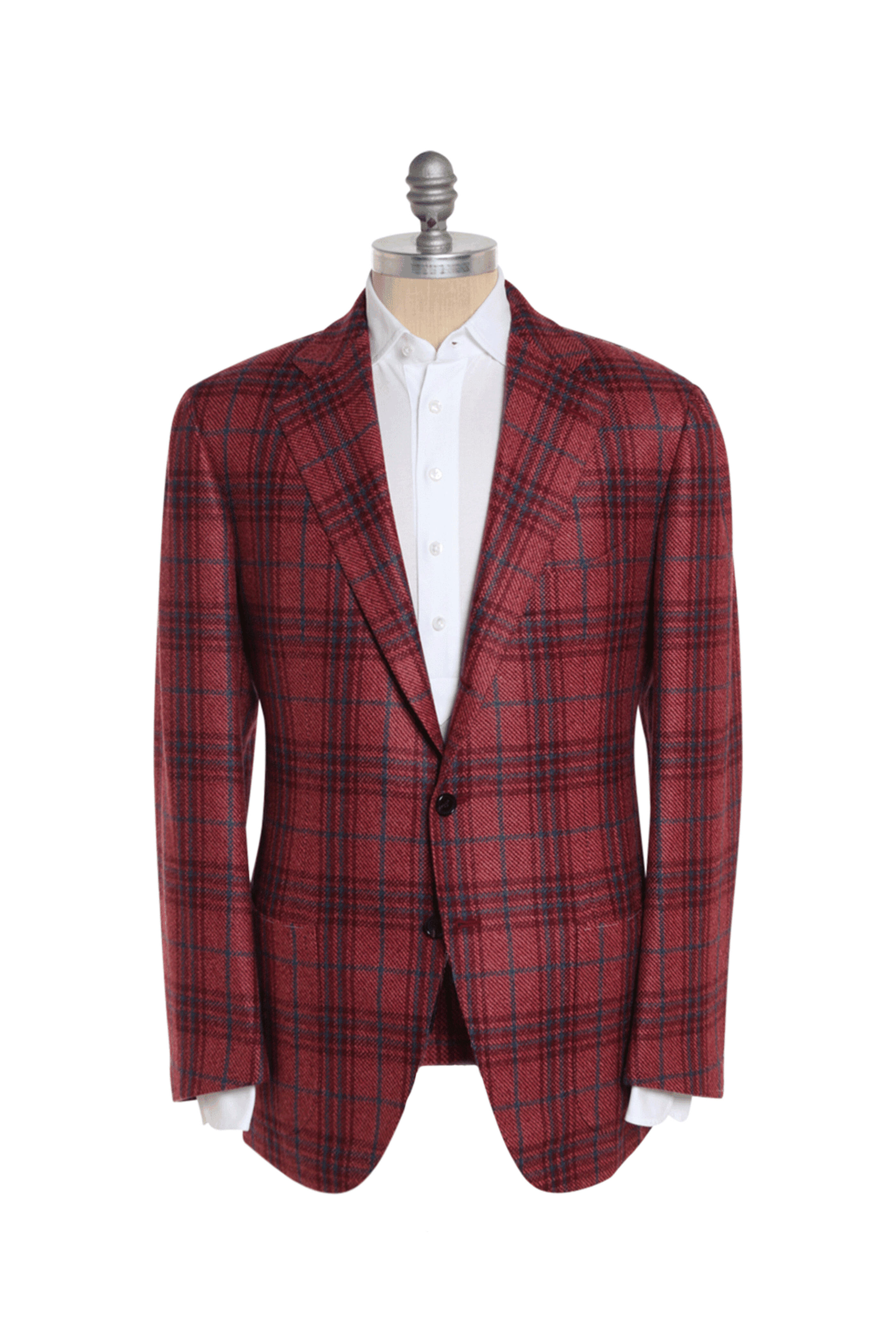 Cesare Attolini - Red and Navy Cashmere Plaid Sportcoat