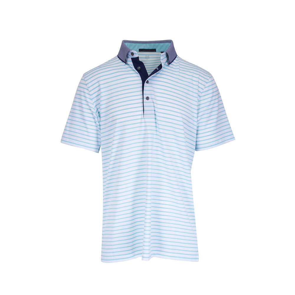 Greyson - Torrey Artic White & Topaz Blue Stipe Polo