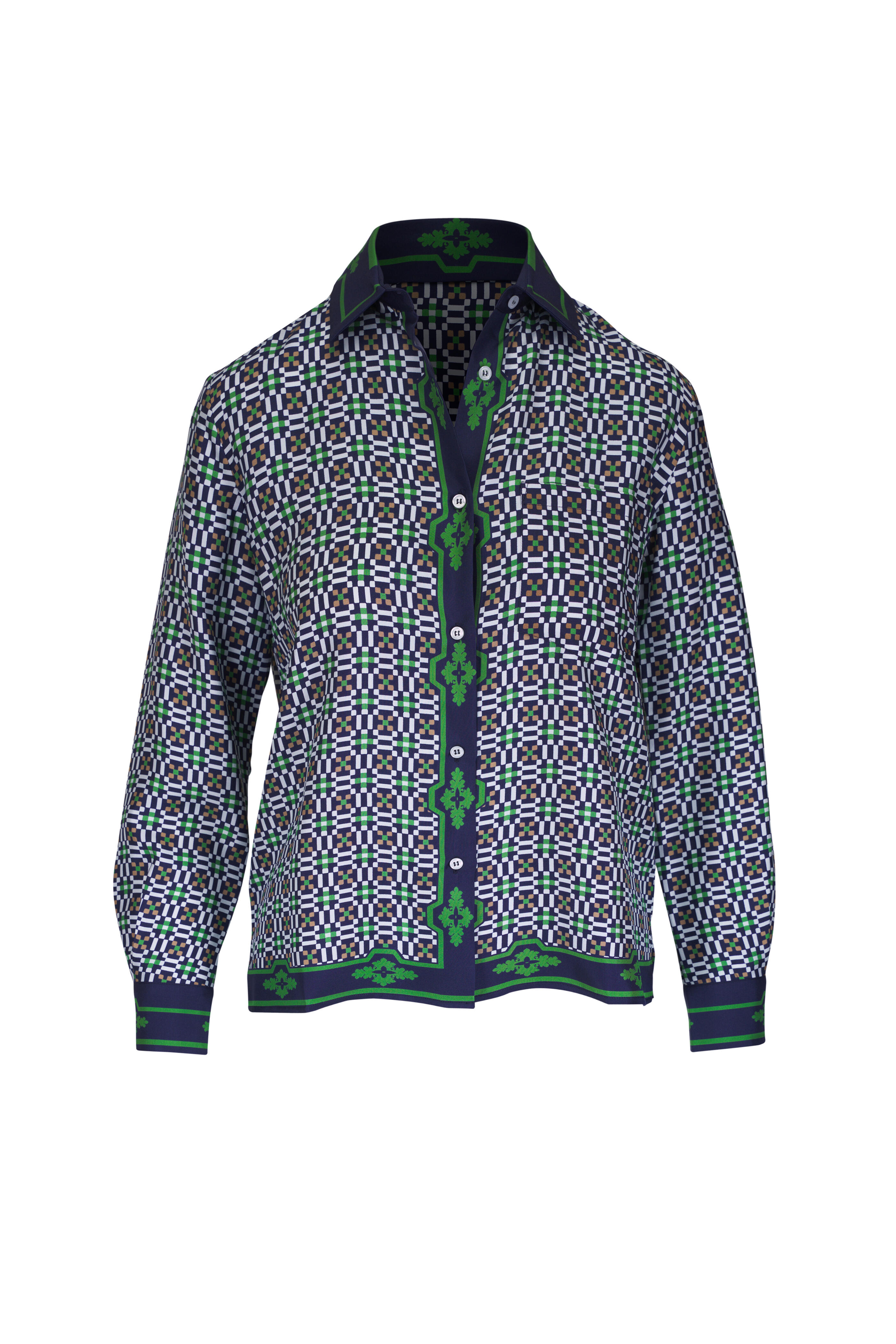 La DoubleJ - Mariposa Placée Green Silk Twill Boy Shirt