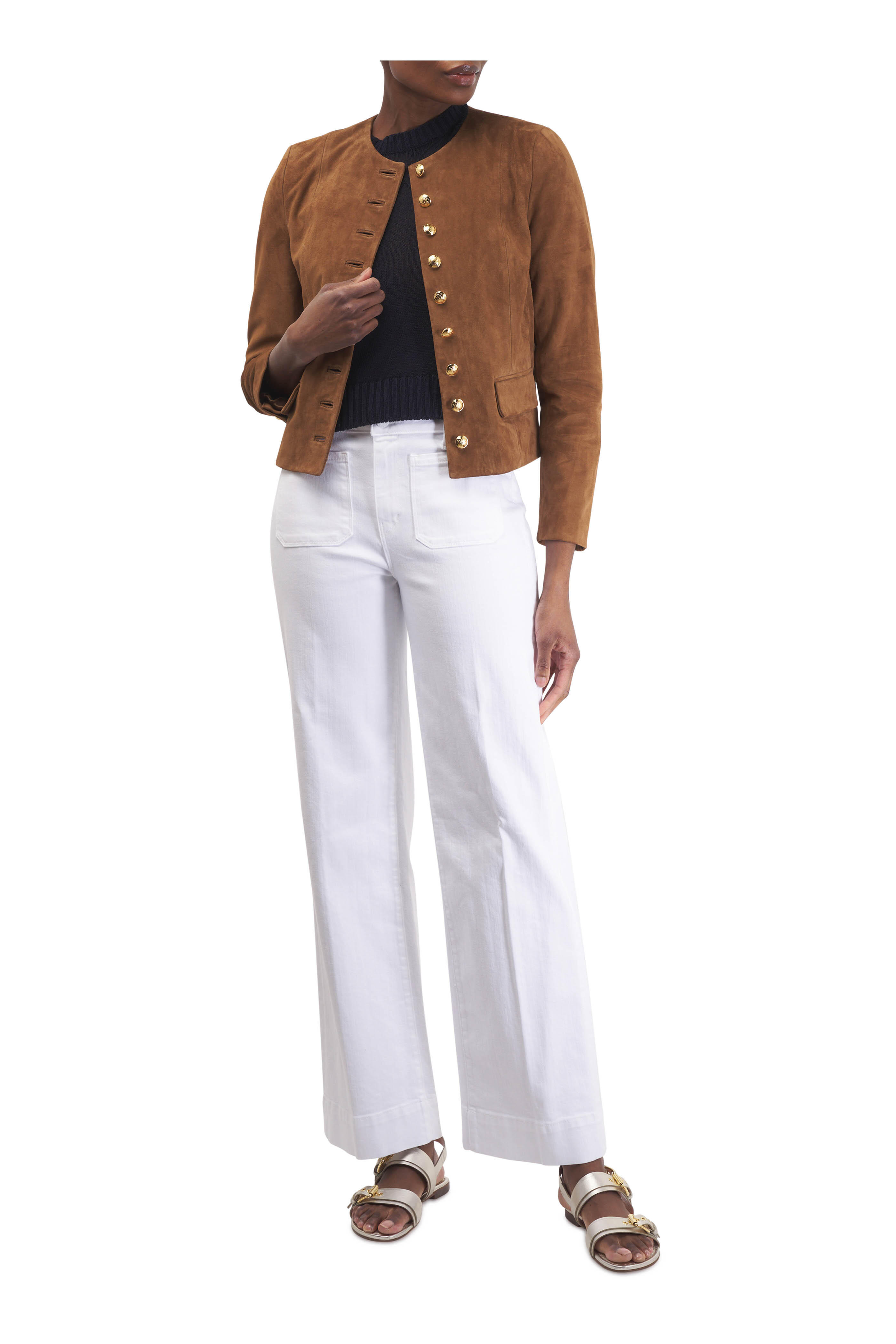 L'Agence - Nolan White High Rise Patch Pocket Wide Leg Jean