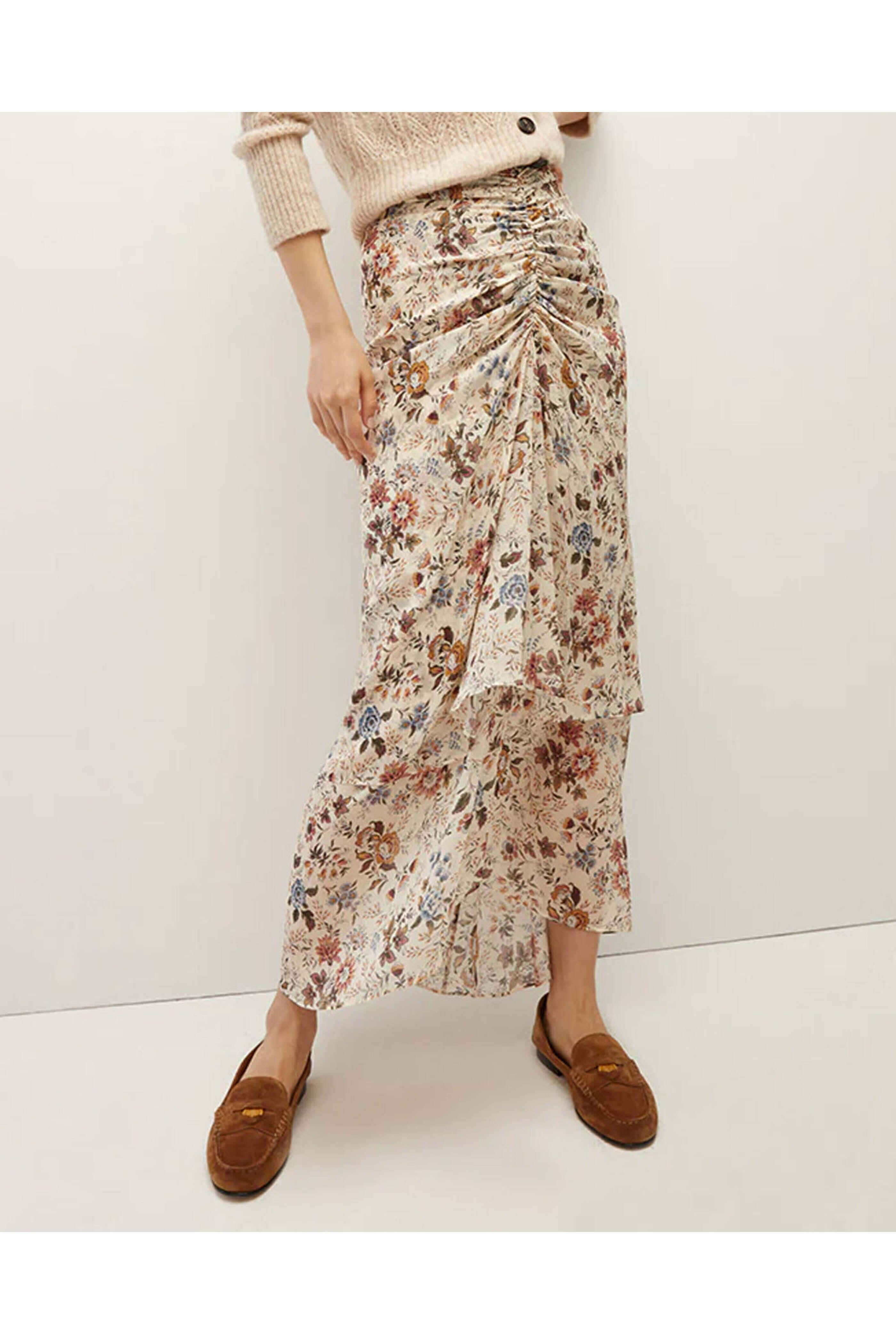 Veronica Beard - Ecru Floral Ruched Sira Skirt