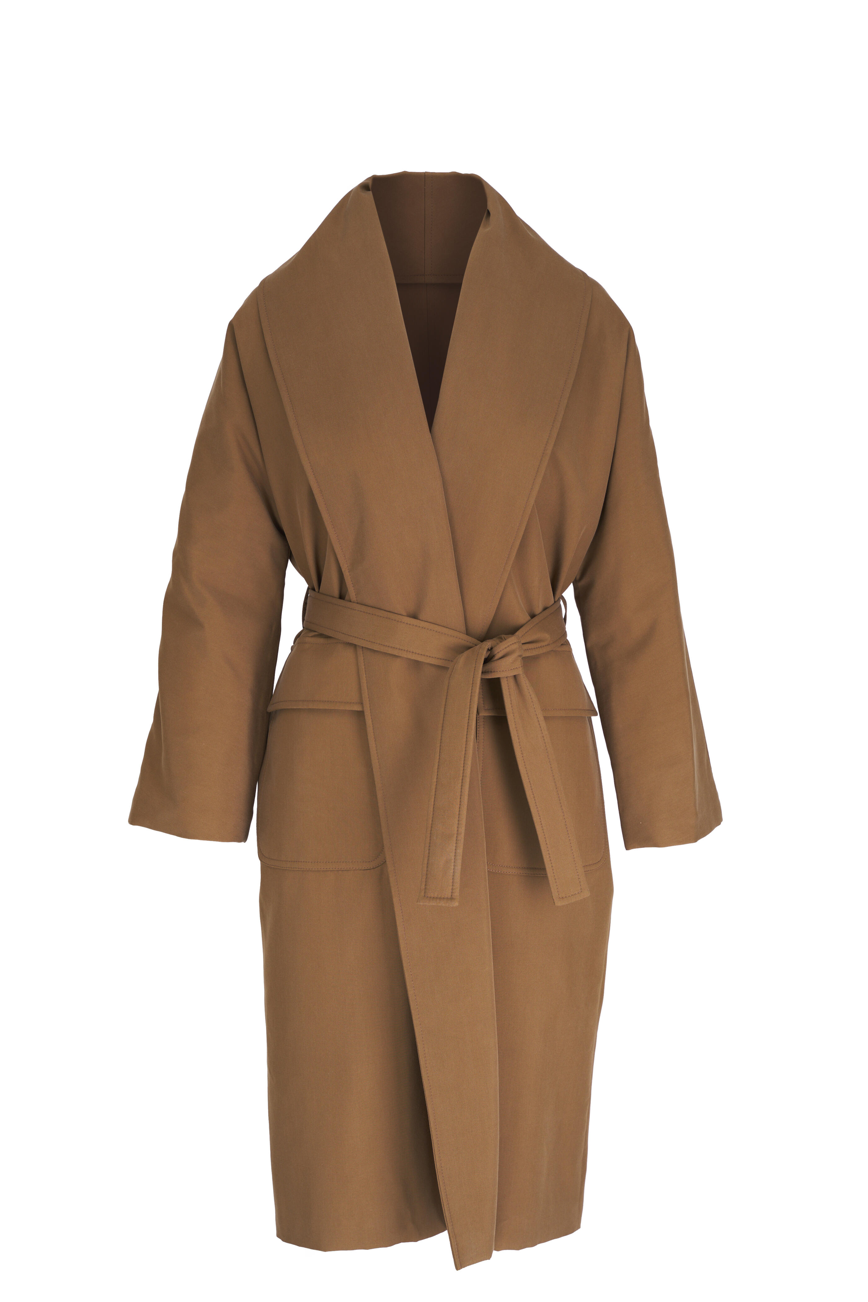 Loro Piana - Dwight Sage Brown Silk Wrap Coat | Mitchell Stores