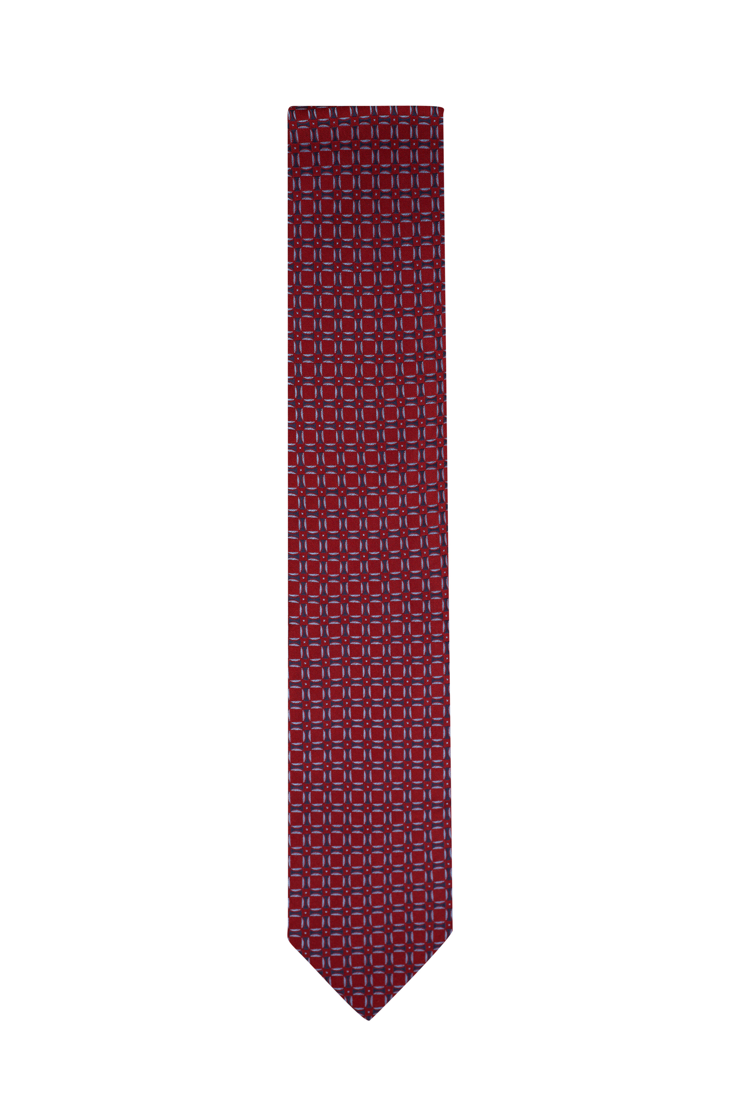 Eton Red Geometric Print Silk Necktie Mitchell Stores