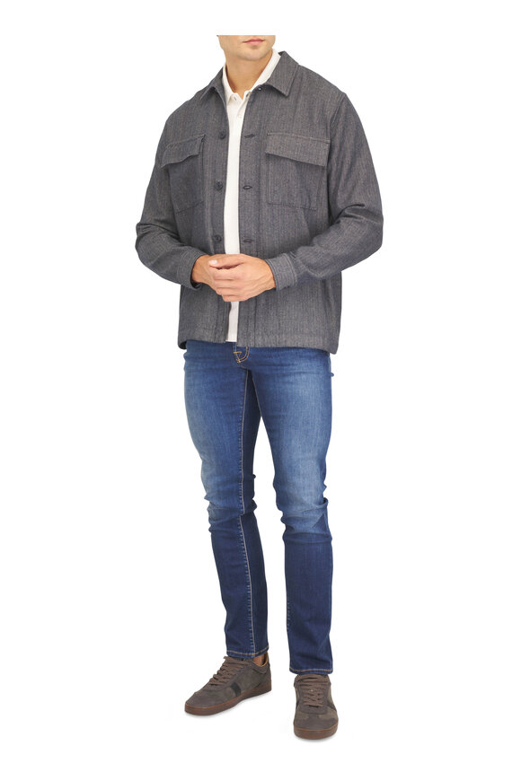 Vince Coastal Blue Herringbone Cotton & Linen Overshirt - view 2