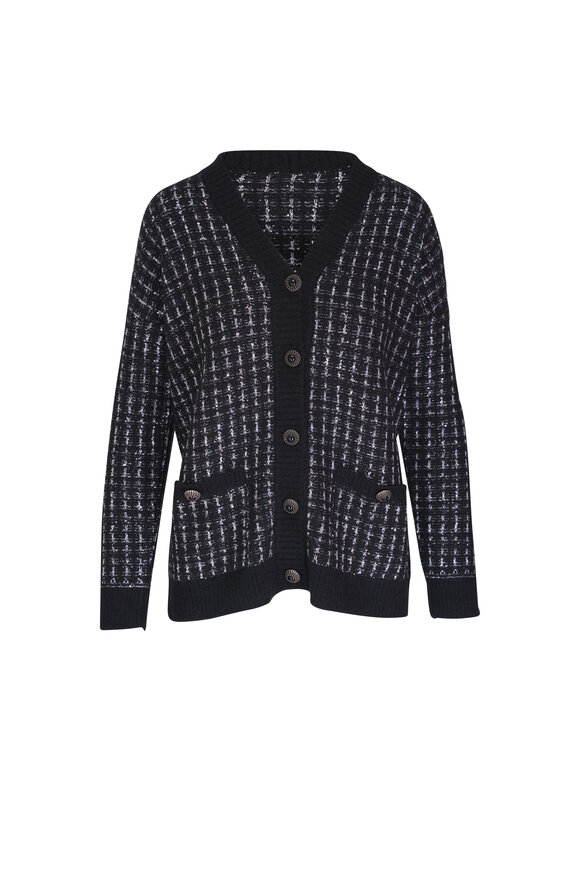 D.Exterior - Black Tweed Knit Lurex Cardigan 