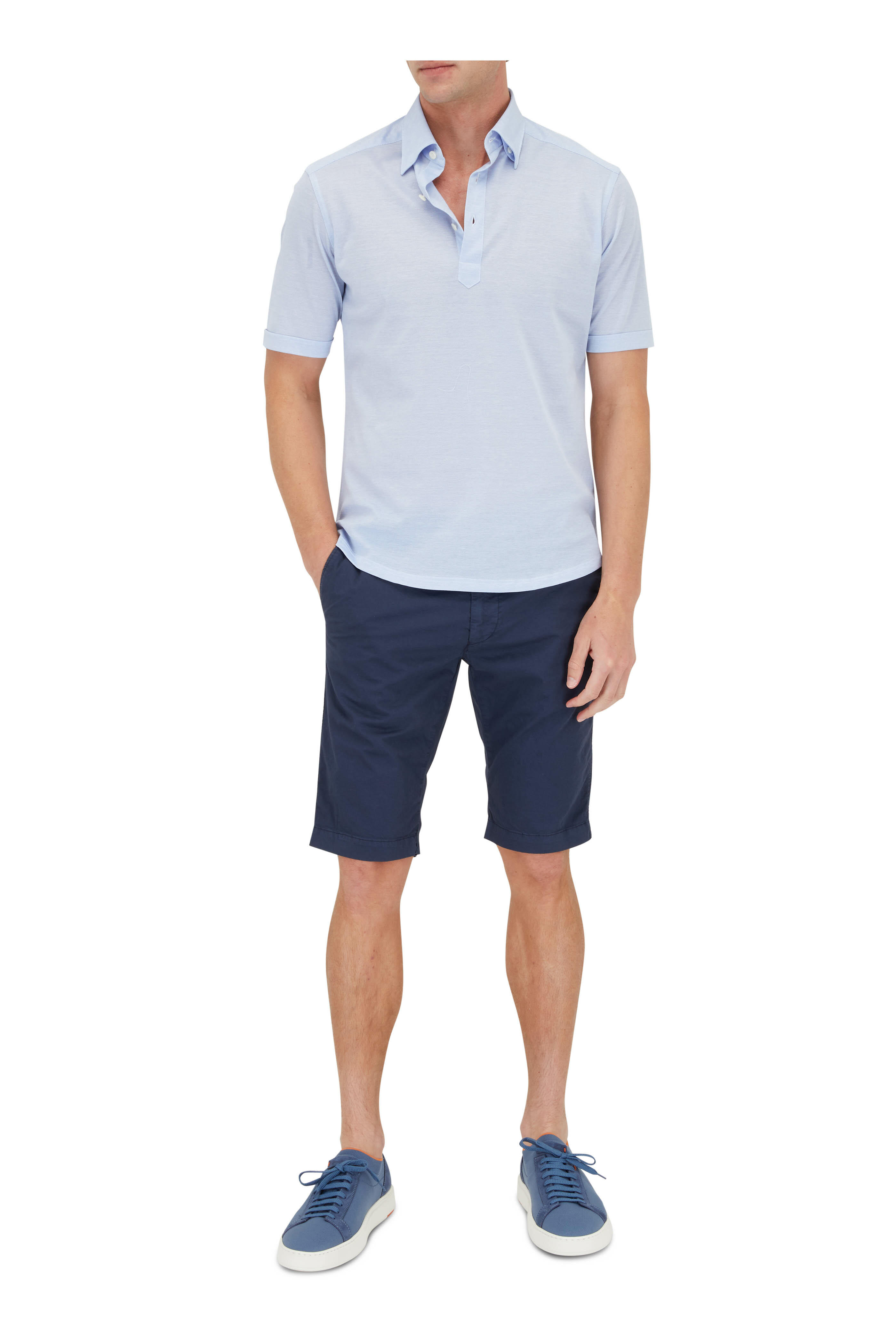 Eton - Light Blue Oxford Piqué Polo Shirt 