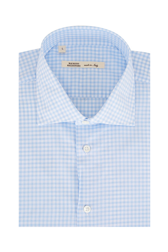 Maurizio Baldassari Light Blue Gingham Cotton Sport Shirt