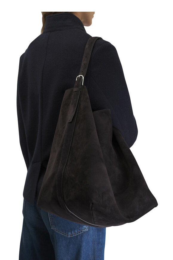 Totême - Belted Dark Brown Suede Tote Bag