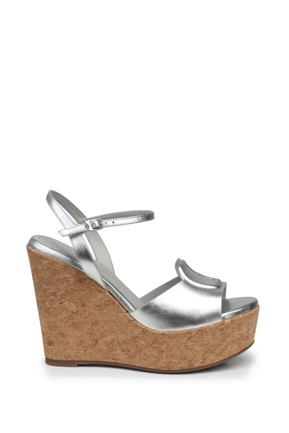 Santoni Nizza Silver Leather Wedge - view 2
