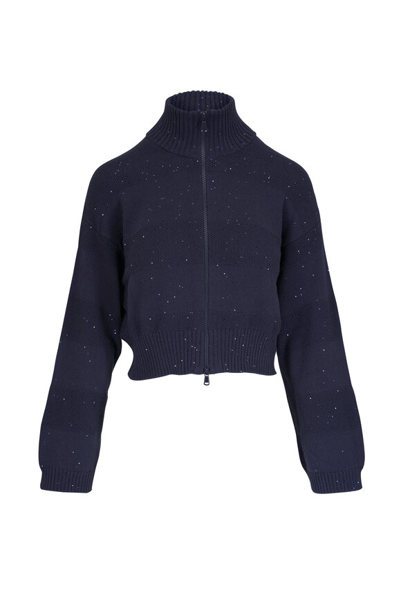Brunello Cucinelli Blue Abyss Stripe Paillette Cotton Sweater - view 1