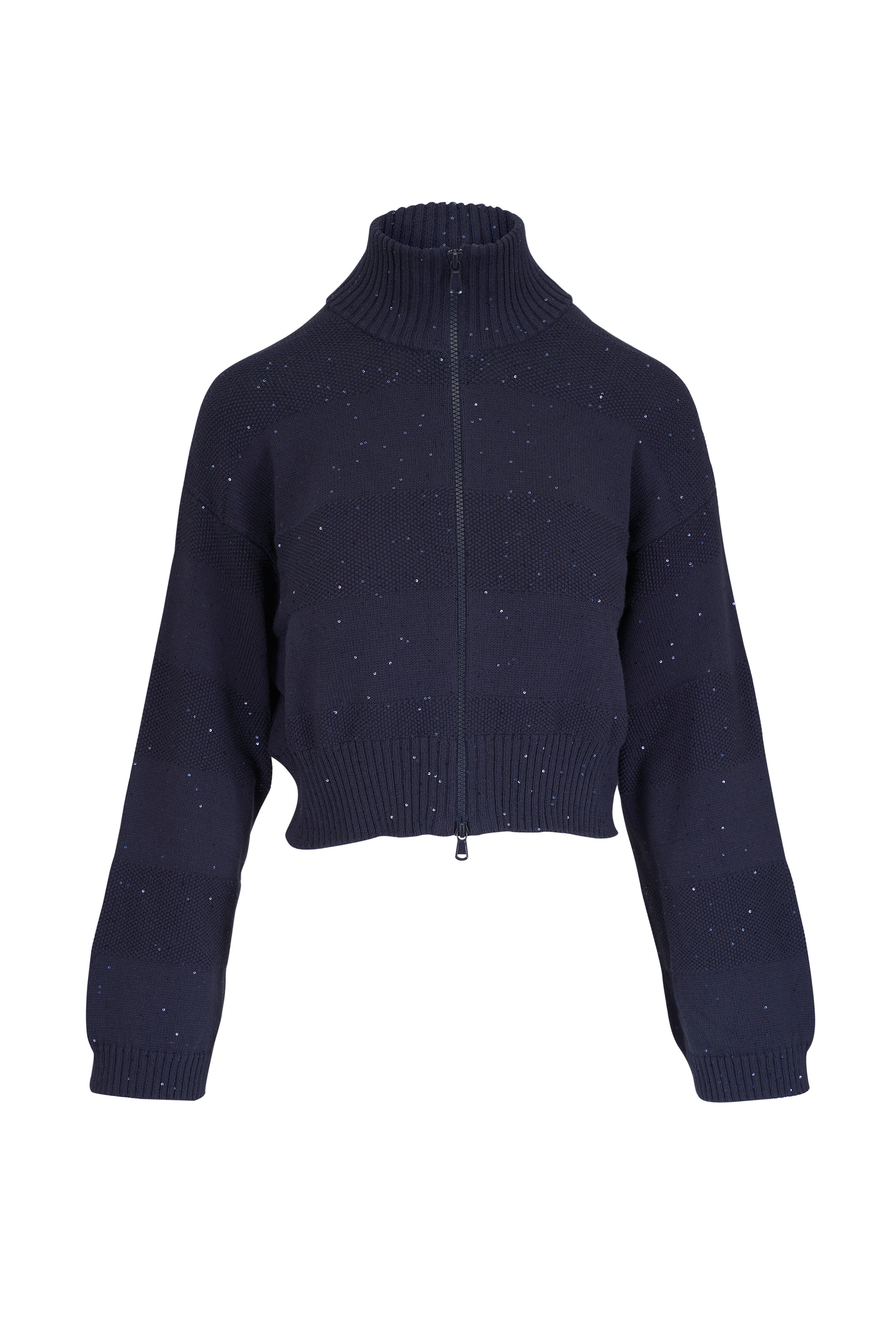 Brunello Cucinelli - Blue Abyss Stripe Paillette Cotton Sweater - view 1