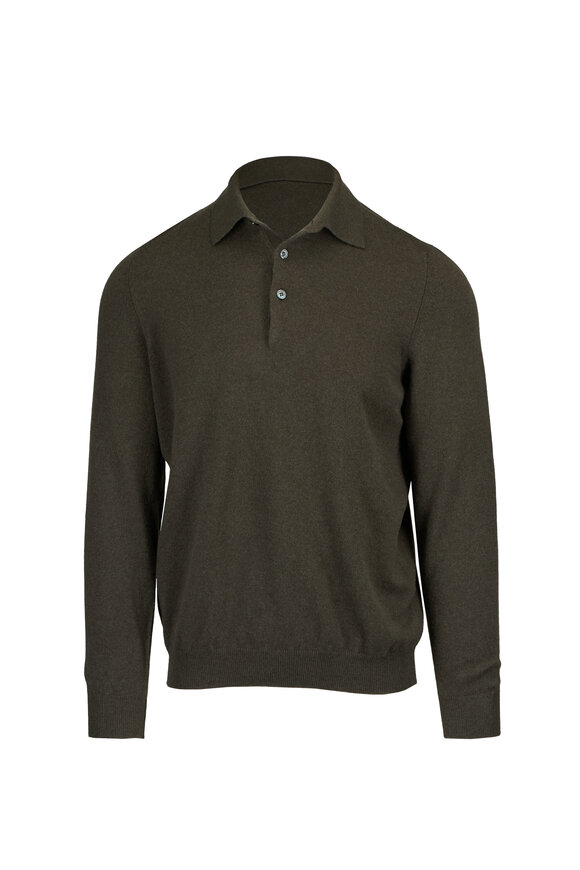 Fedeli Green Long Sleeve Cashmere Polo - view 1