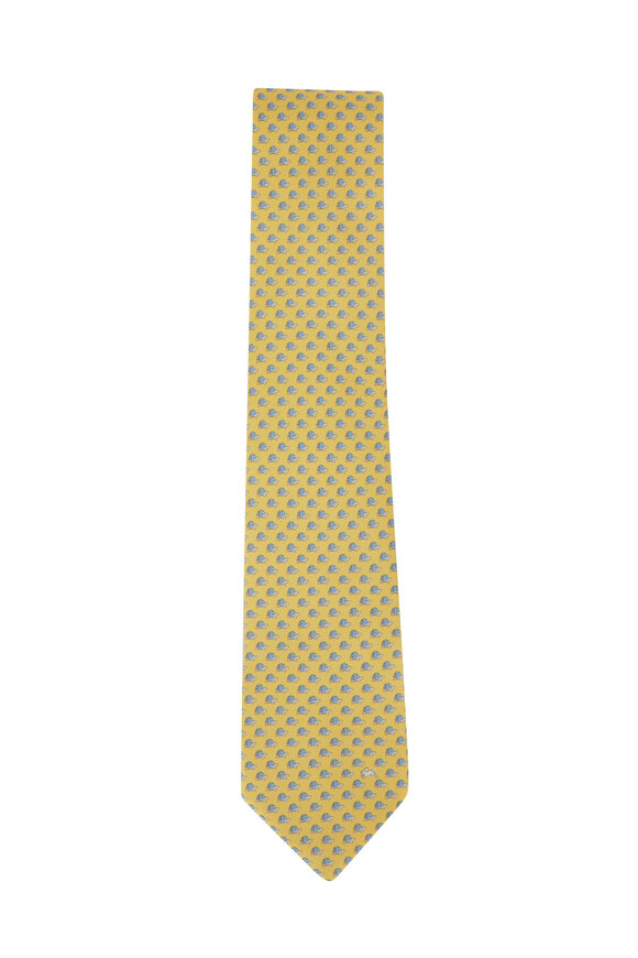 Ferragamo - Yellow Turtle & Hare Silk Necktie