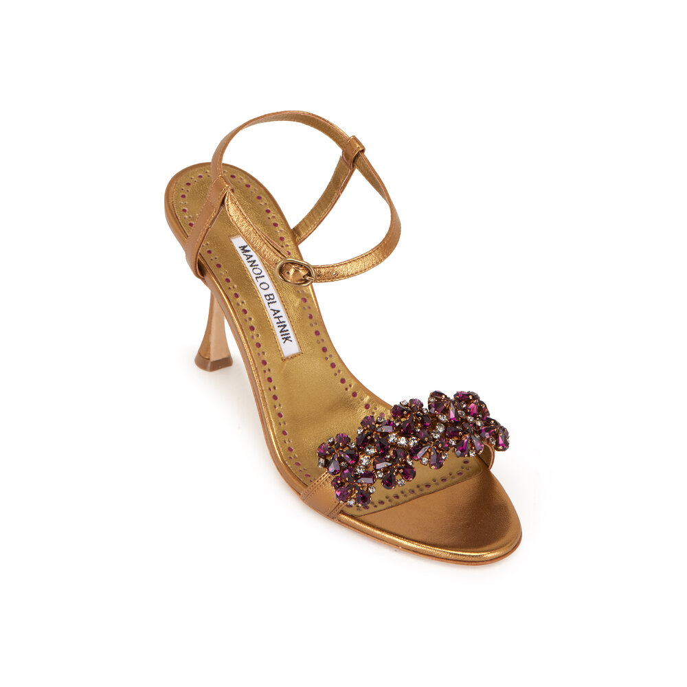 Manolo Blahnik - Finah Bronze Amethyst Crystal Sandal, 90mm