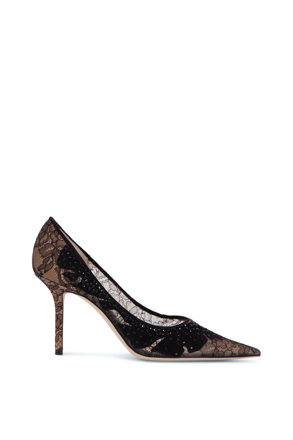 Jimmy Choo - Black Floral Lace Pointed Pump, 85mm
