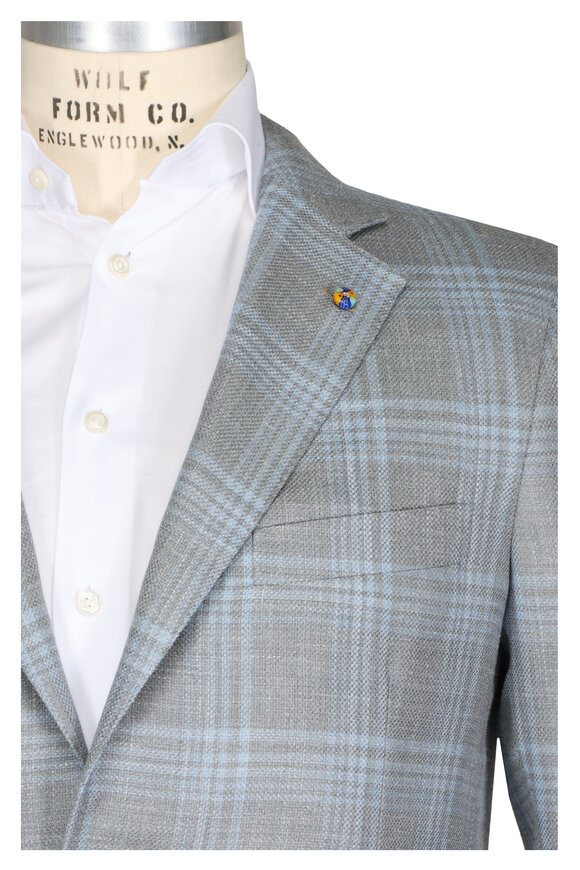 Belvest Grey & Light Blue Plaid Sportcoat