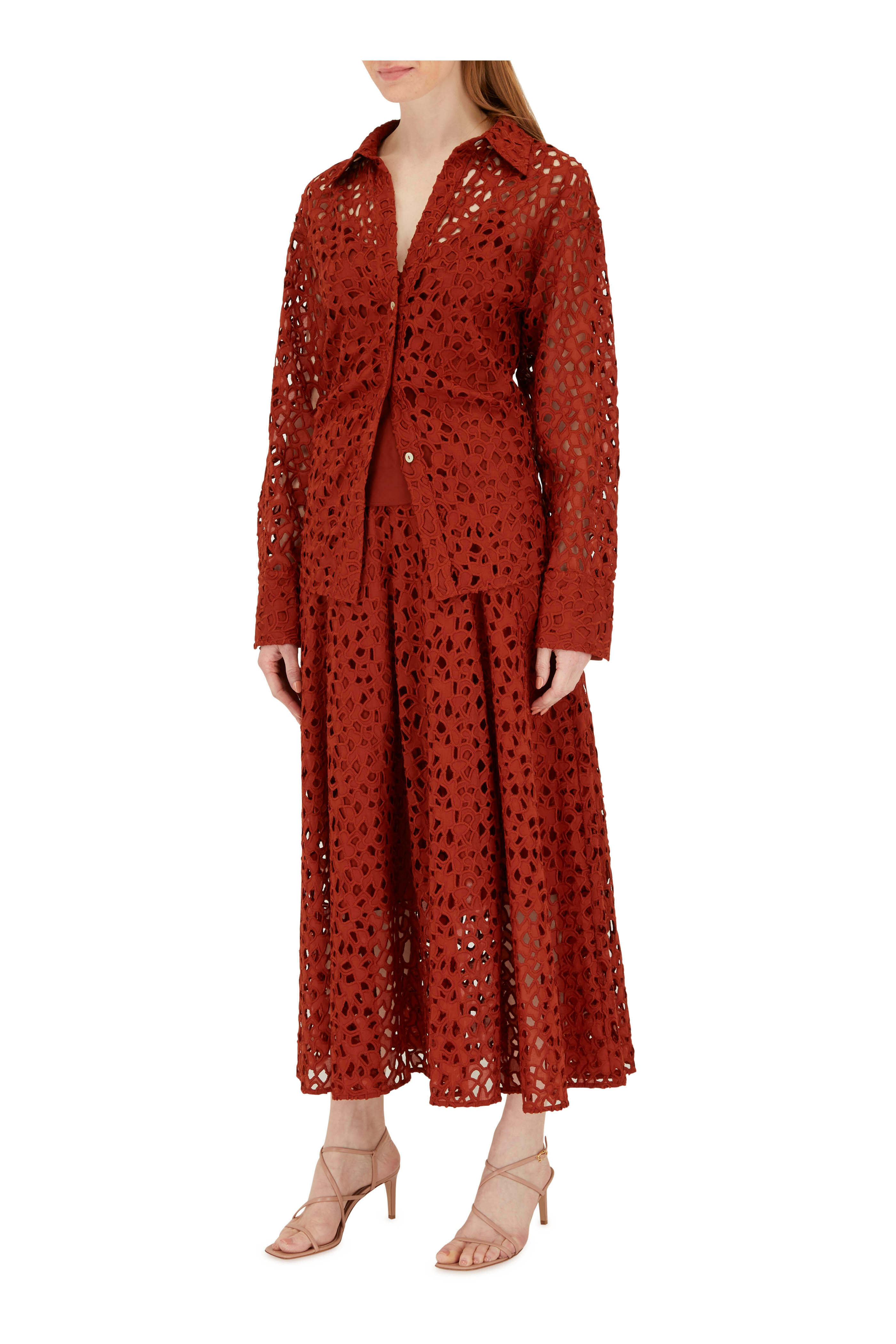 Vince - Rust Amber Eyelet Lace Skirt