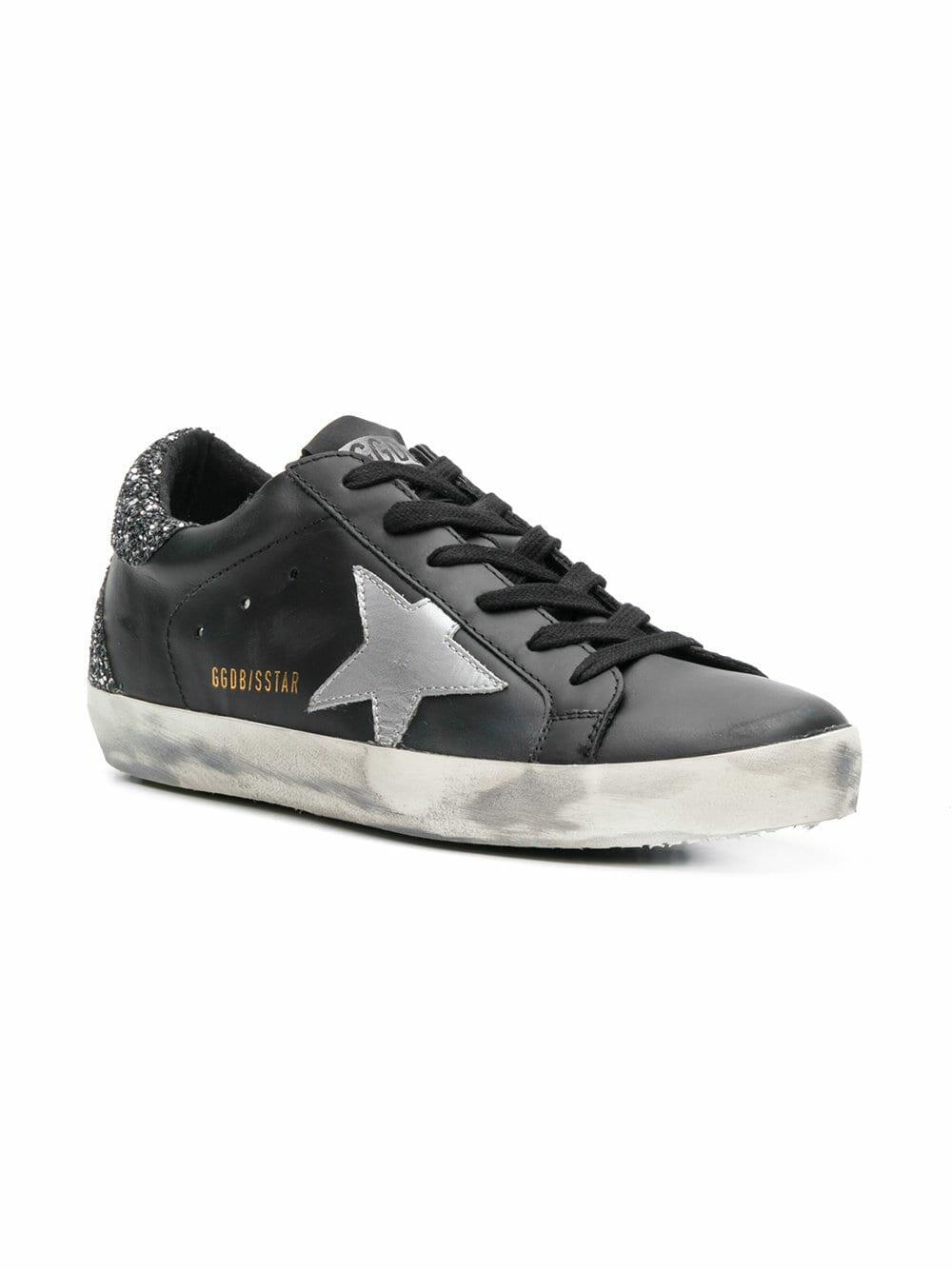 Golden Goose - Superstar Black Leather Silver Glitter Sneaker