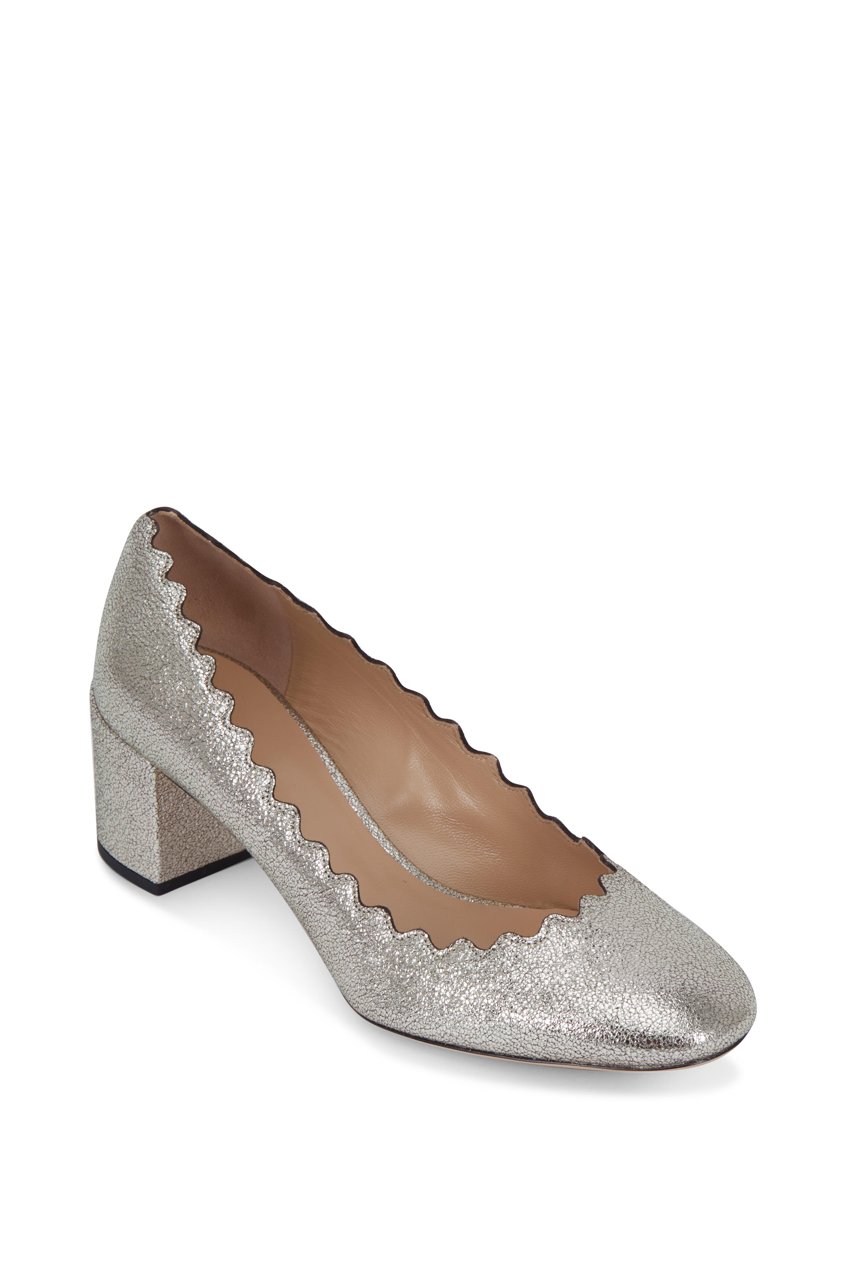 Chloé - Lauren Gray Glitter Crackled Leather Pump, 50mm