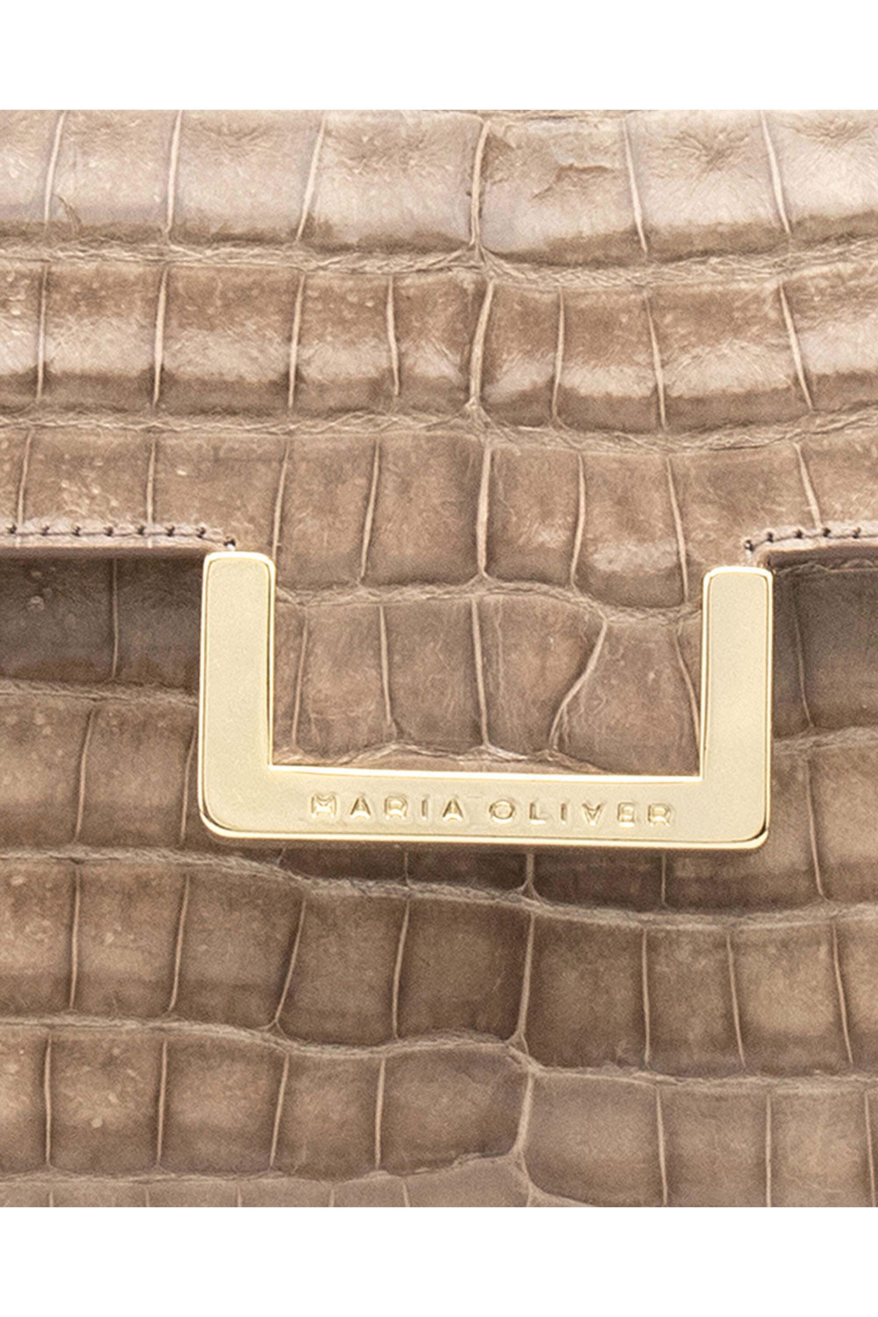 Maria Oliver - Michelle Crocodile Top-Handle Bag in Almond