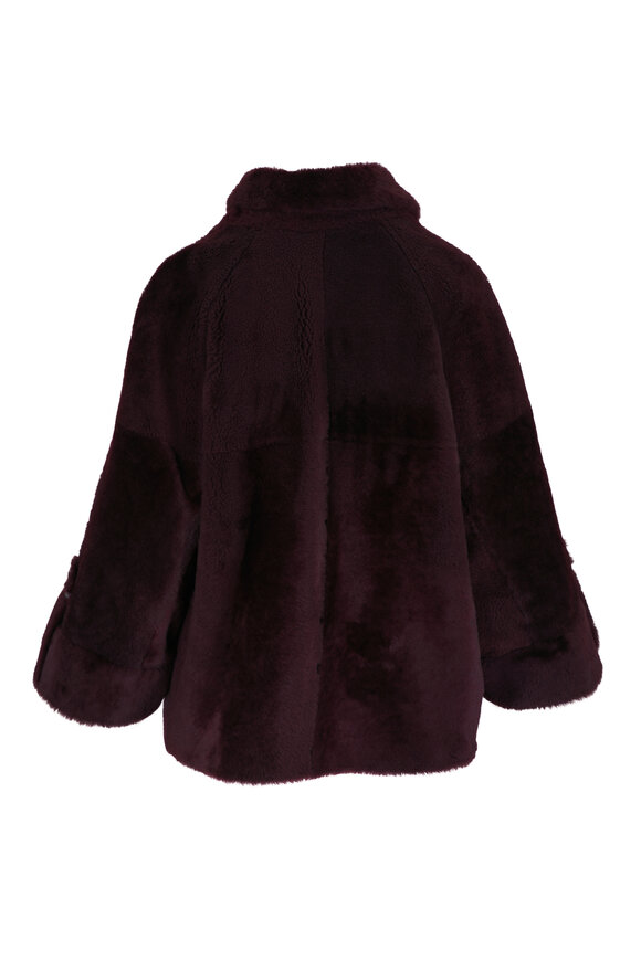 Brunello Cucinelli Burgundy Reversible Leather & Shearling Jacket - view 6