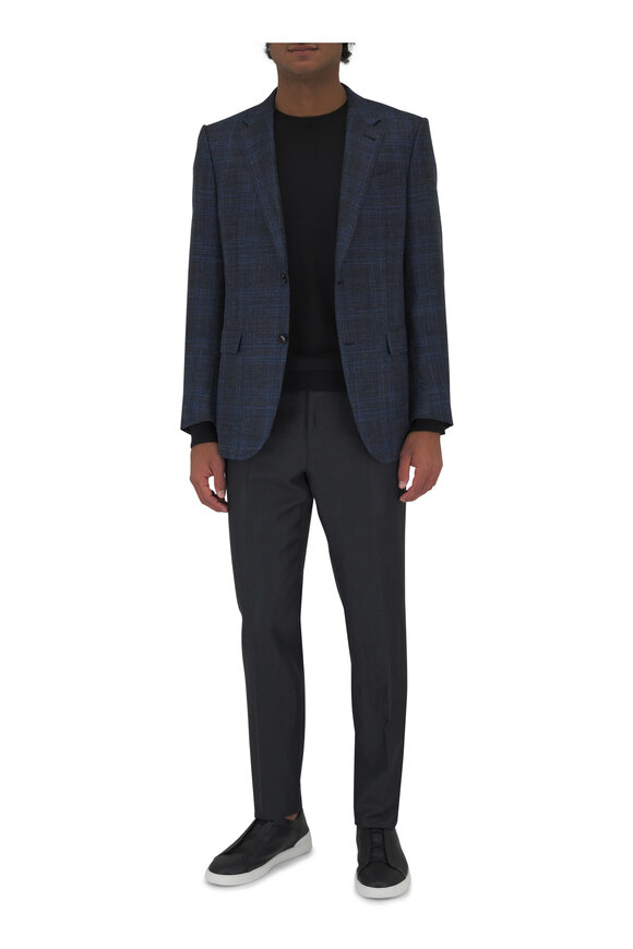 Zegna - Navy Plaid Wool, Silk & Linen Sportcoat 