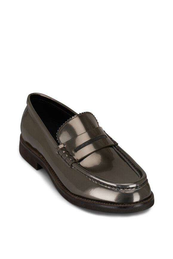 Brunello Cucinelli Silver Metallic Leather Loafer 